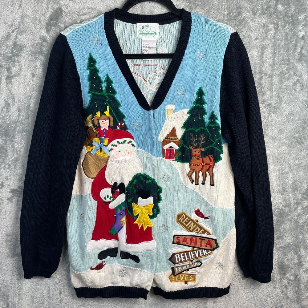 The Quacker Factory‎ Cardigan Womens Small Santa Holiday Sweater Embroidered